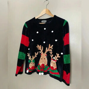 BEREK 2 vintage 90s soft chenille Christmas sweater Rudolph 3D jingles EUC sz S